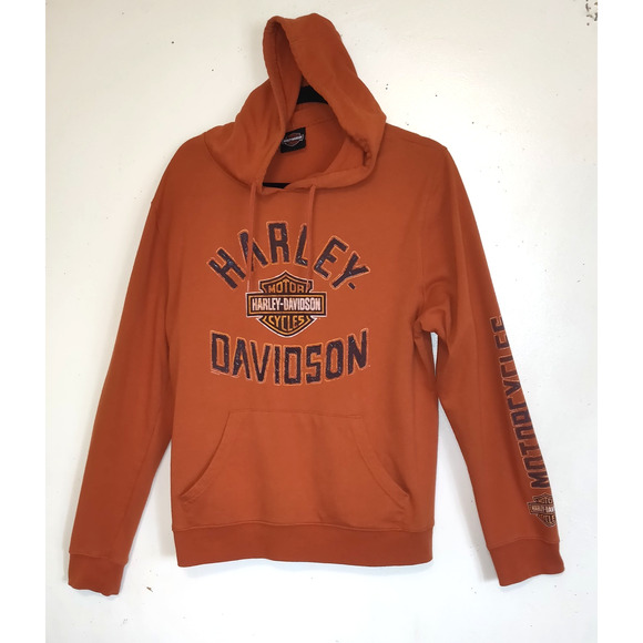 Harley Davidson Hoodie Sweatshirt Pullover Adult Orange Colorado Fanatics M - Picture 1 of 16